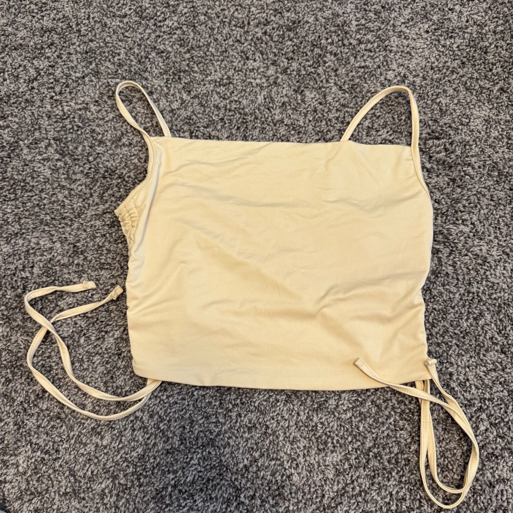 SHEIN Nude/Cream Beige Ruched Side Tie Crop Top